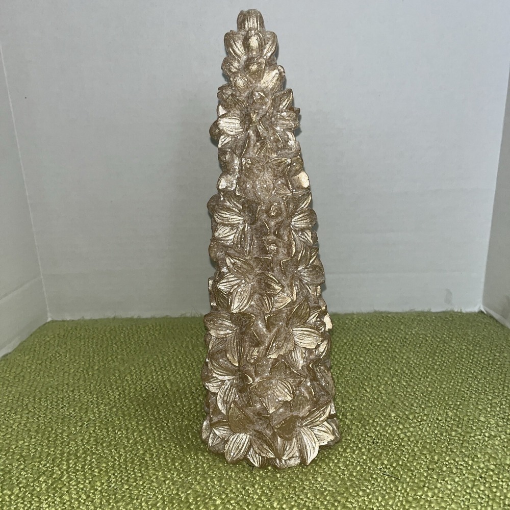 vintage lighted wax Christmas Tree Frosted Cream Floral, 13" TESTED WORKS Timer
